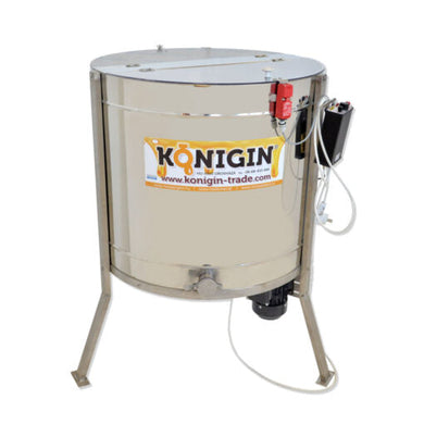 12 deep frame langstroth  or 24 shallow frame extractor.  Radial Extractor, Konigin Honey Extractor, stainless steel.  TUV Rheinland certified by German Engineering standards.  