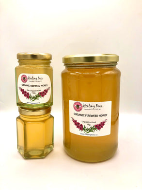 Pure organic fireweed honey collected in the pristine mountains of bc