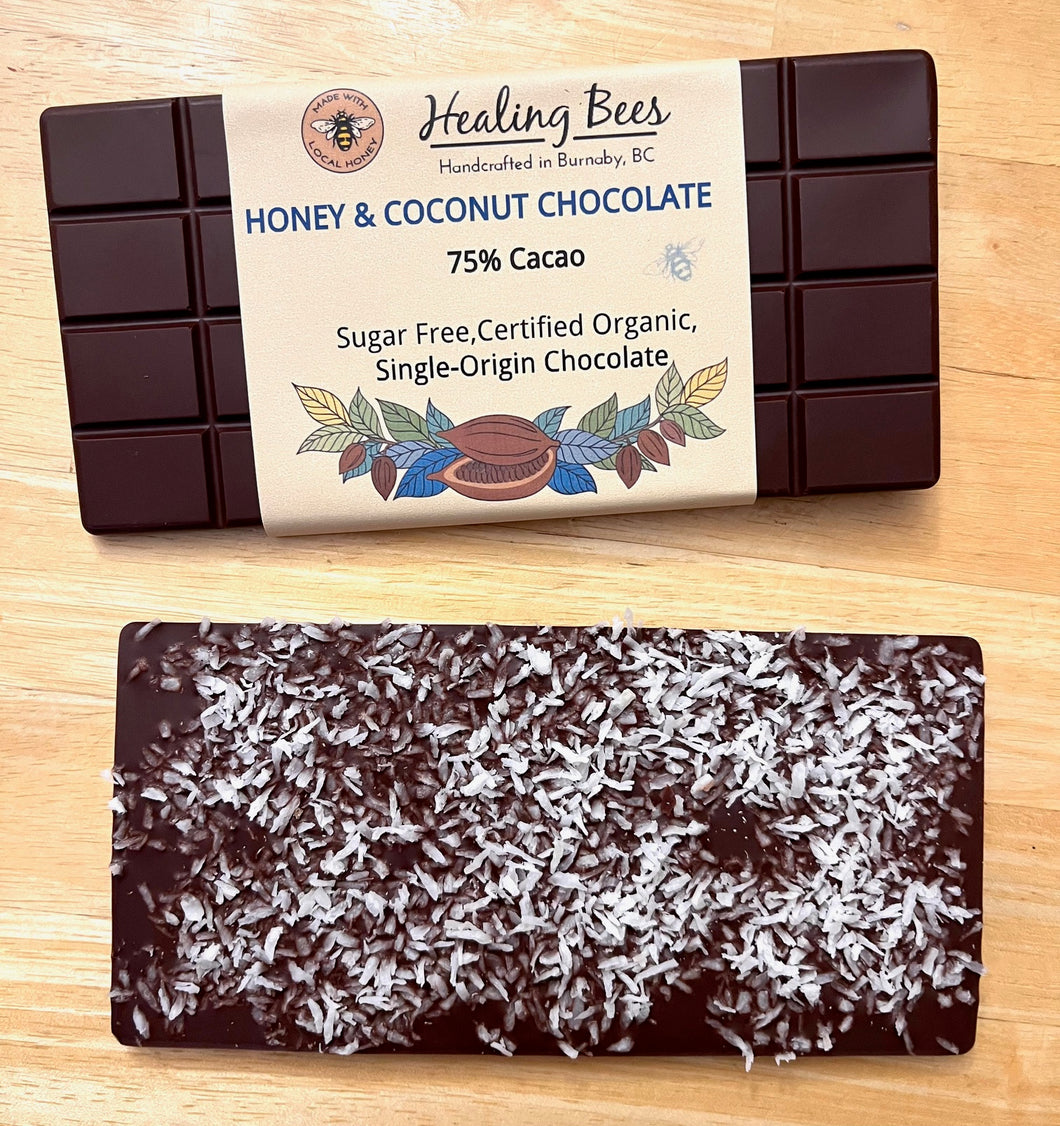 organic coconut and organic honey and single origin organic chocolate