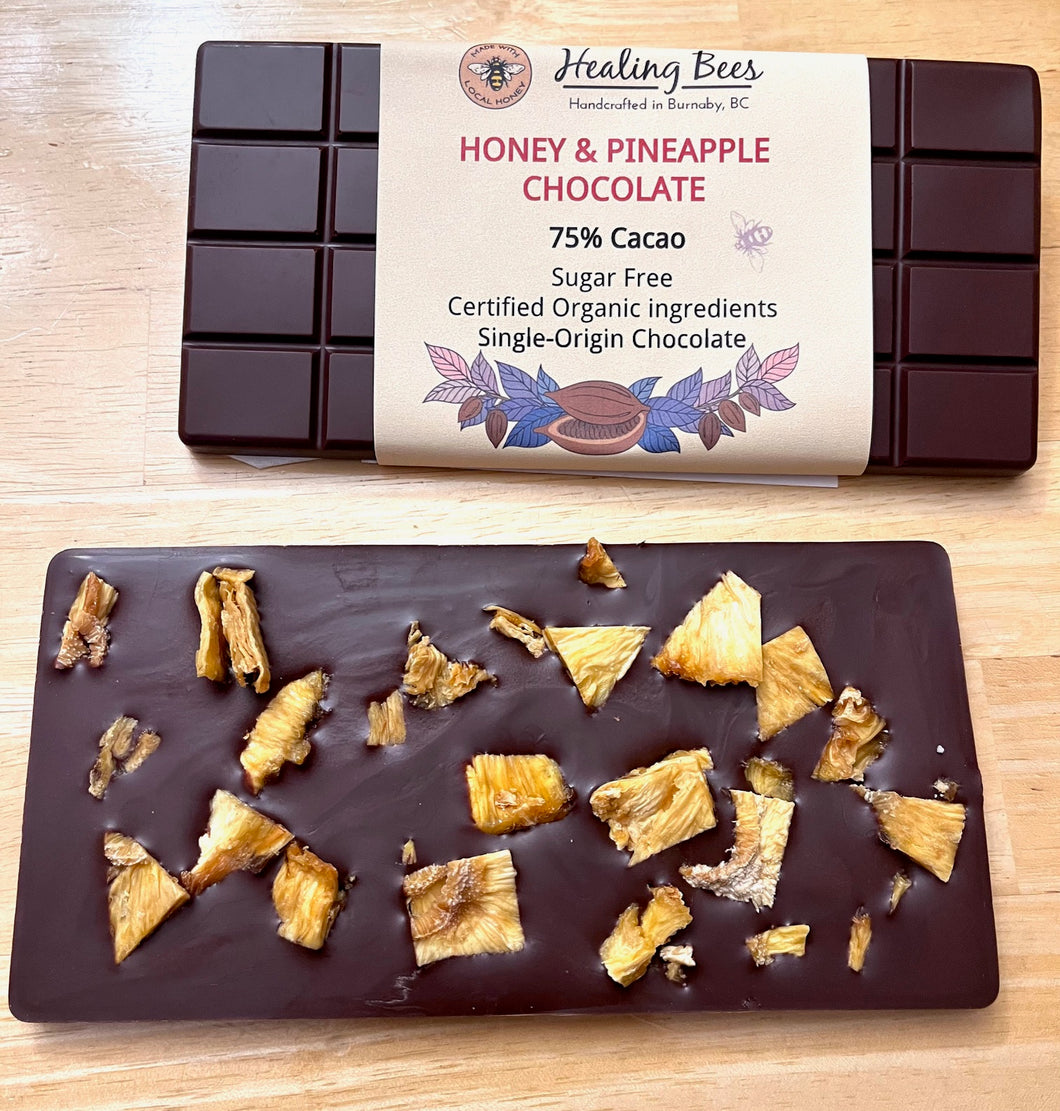 organic pineapple and organic honey and single origin organic chocolate