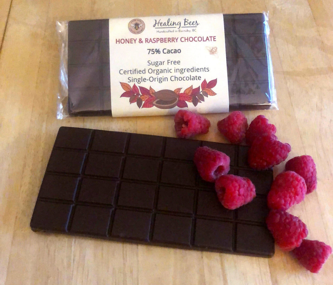 organic chocolate made with honey and raspberries