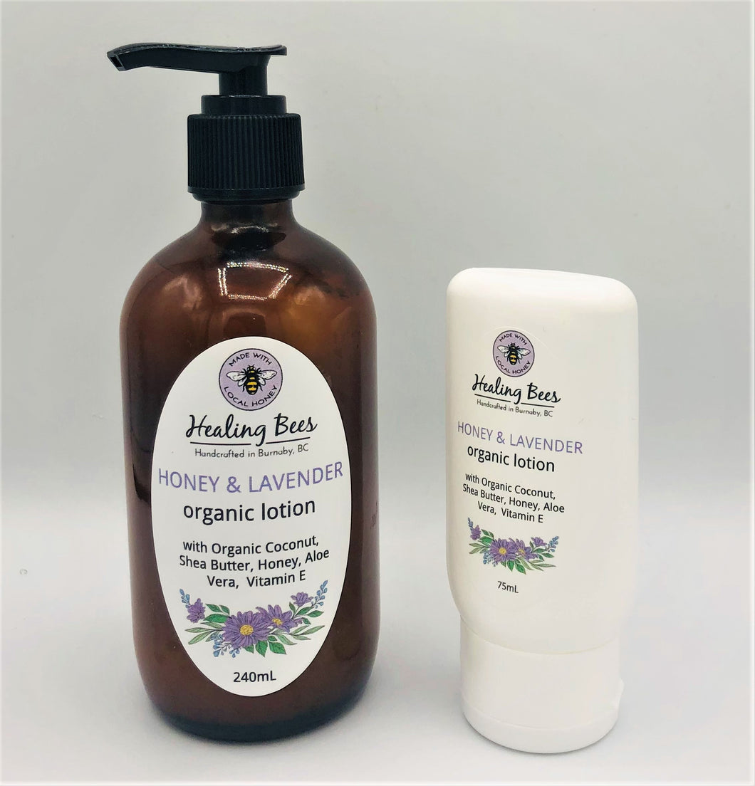 organic honey and lavender lotion is made with our very own organic honey and shea butter and coconut and almond oil and vitamin E