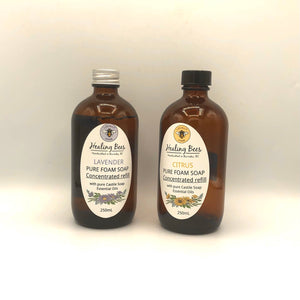 Natual foam soap made with castile soap and essential oils. this is a concentrate that will make 4 bottles of foam soap. Foam soap concentrated refill