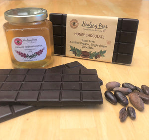 organic single origin chocolate with organic honey and certified organic fruits and almonds