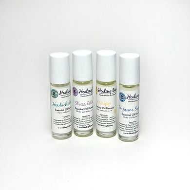Healing Bees Natural Skincare - Essential Oil Blends.  reach for these blends for headache relief, immune support, energizing benefit or stress relief