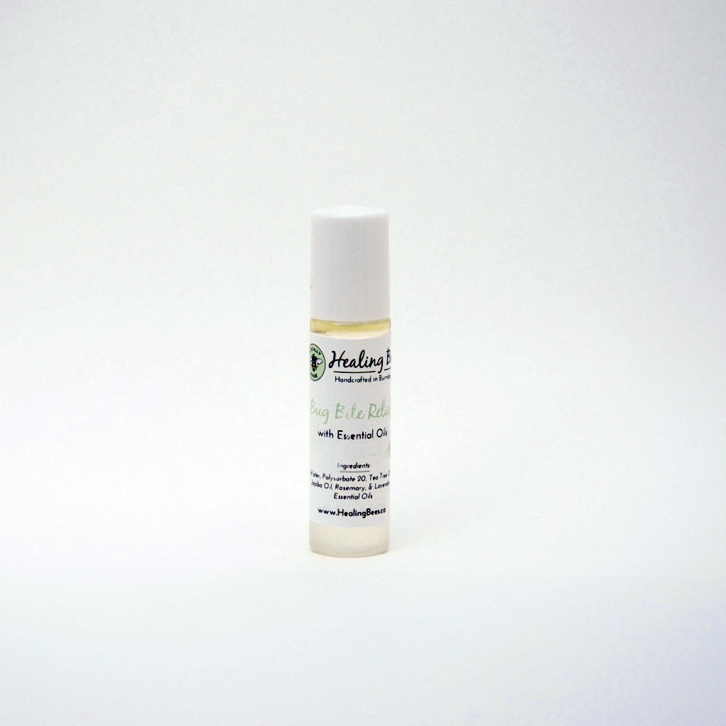 Healing Bees Natural Skincare - Bug Bite Relief.  Made with Tea Tree, Jojoba, and Essential Oils, it cools the bite down and helps reduce swelling and itching, which provides great relief from insect bites. 