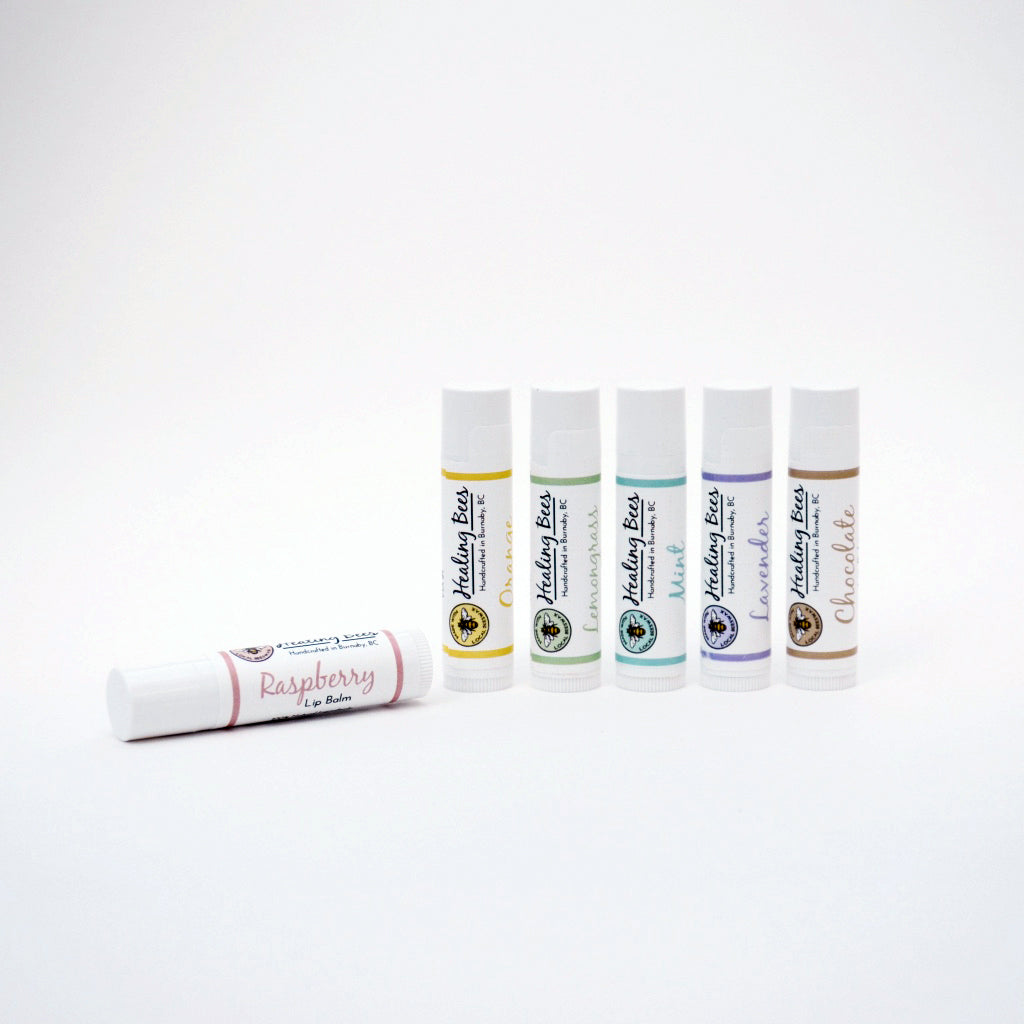Our Lip Balm owes its super moisturizing quality to lanolin and coconut oil.  Beeswax is there to lock moisture in while lanolin provides healing and shine.  All the ingredients used in our lip balms are food grade.